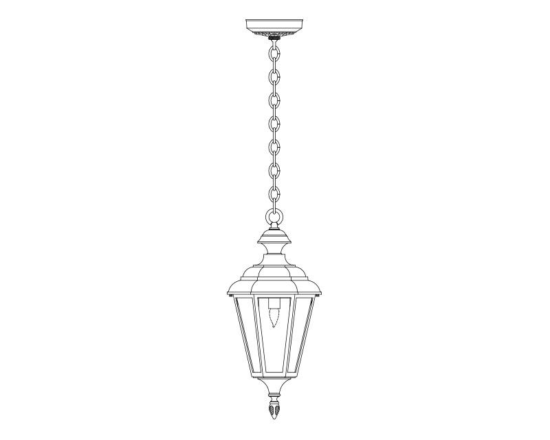 Value Line (6 Sided), Large, aluminum, Ceiling Mount, chain, Clear acrylic, (1) 100W INC, 120V